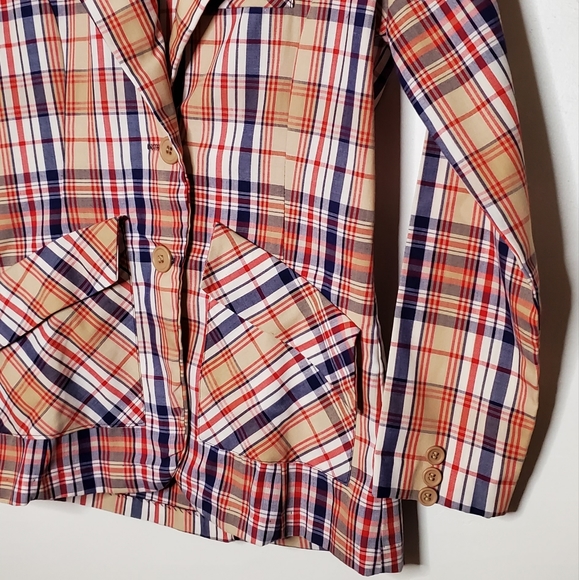 Tan, Red, White and Blue Plaid Punky Vintage Blazer - Picture 7 of 14